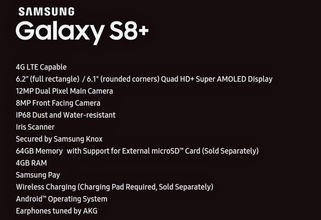 Full Specs of Galaxy S8+ 