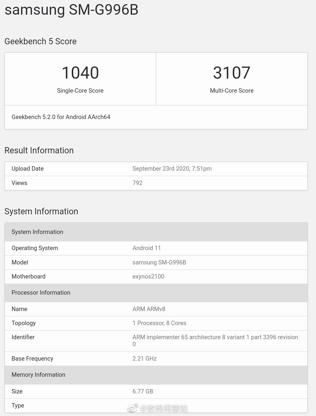 Exynos 2100 Geekbench Score